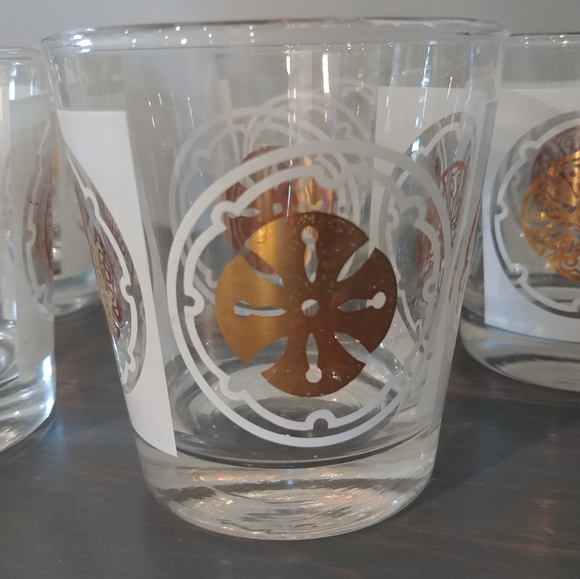 VTG 5 Whiskey Glasses White Gold 60's Culver Midas Double Shot MCM Retro Design - Picture 2 of 7